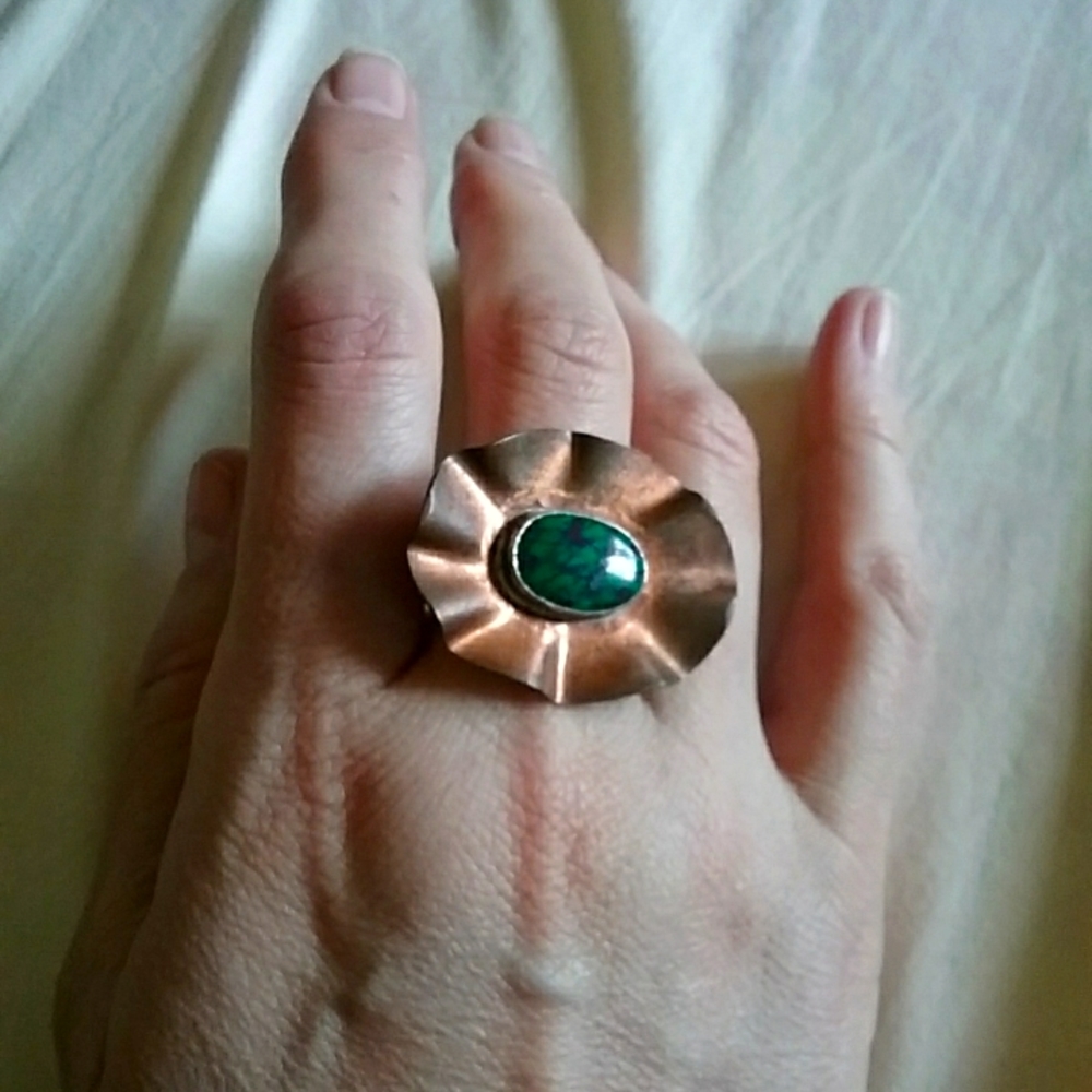 Artisan made copper and silver ring